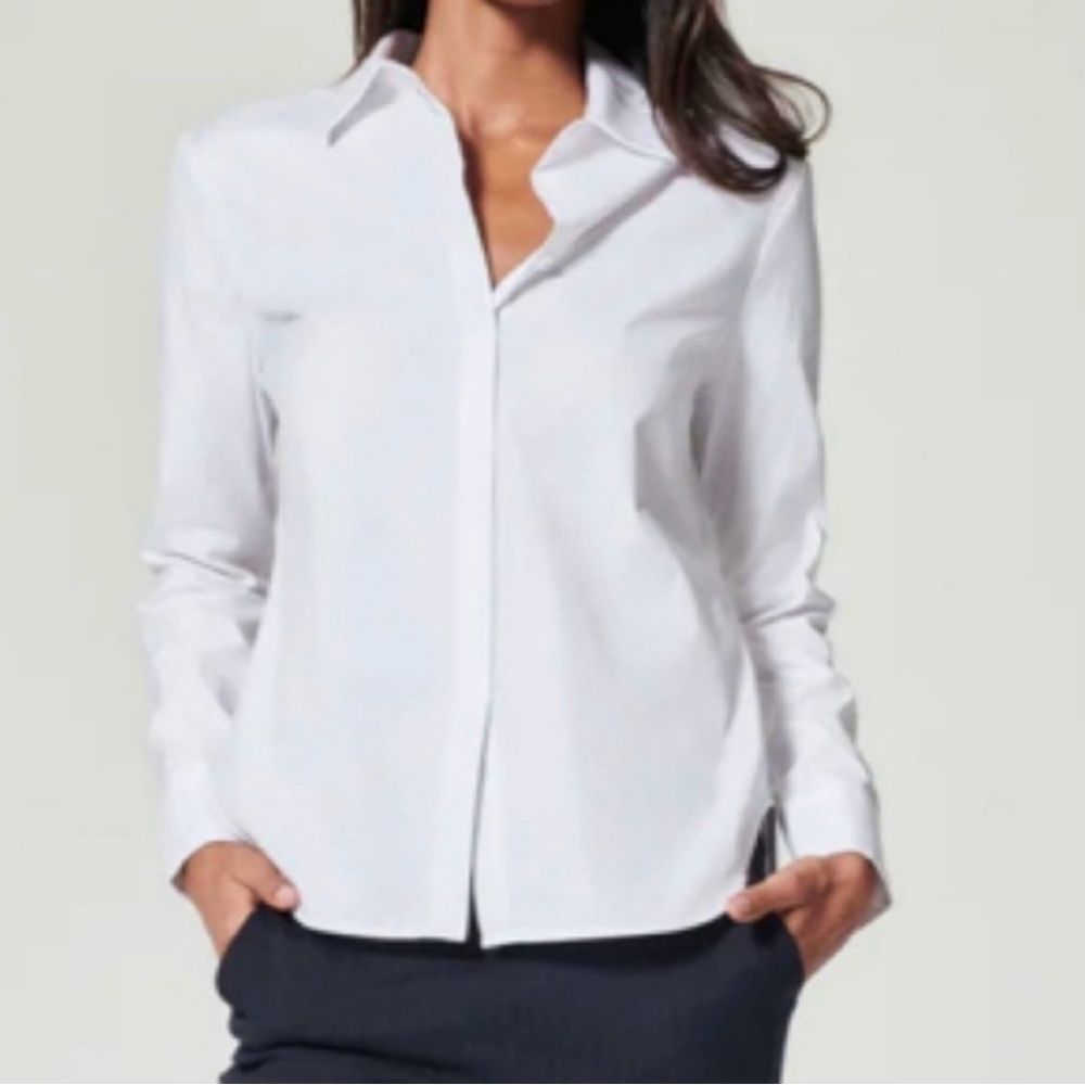 Spanx The Best Button Down Shirt Stretch Poplin in Classic White